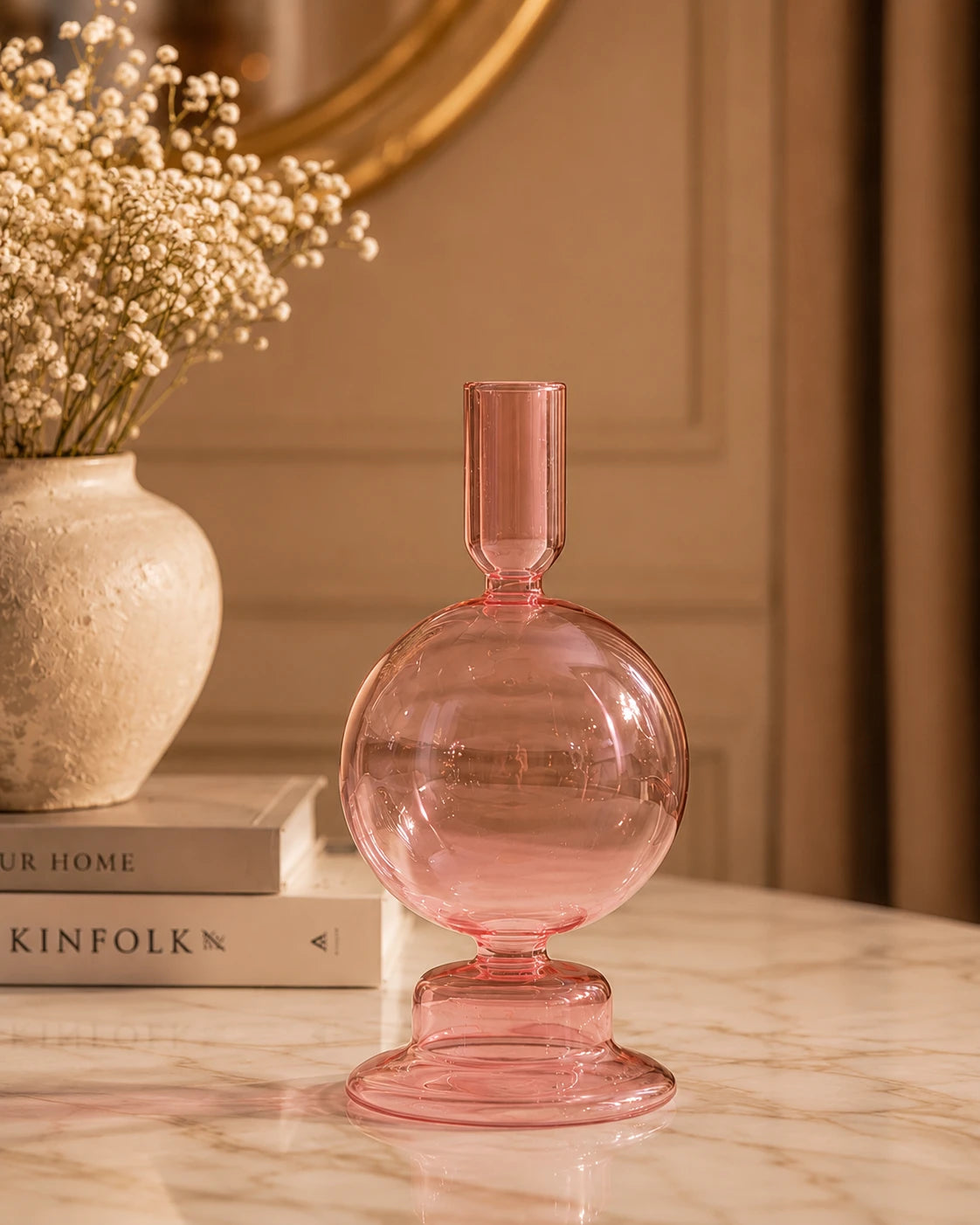 Glass Taper Candle Holder - Pink
