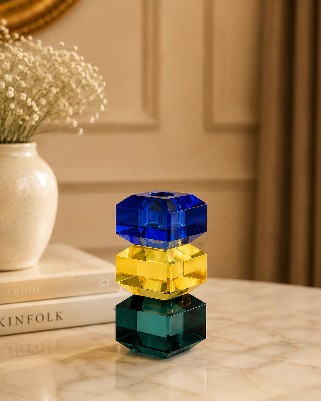 Tricolor Prism Crystal Candle Stand 