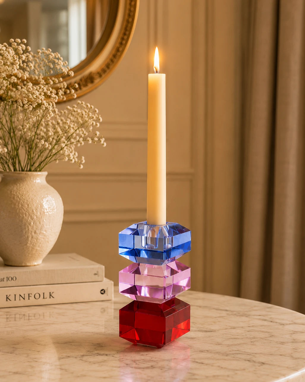 Tricolor Prism Crystal Candle Stand