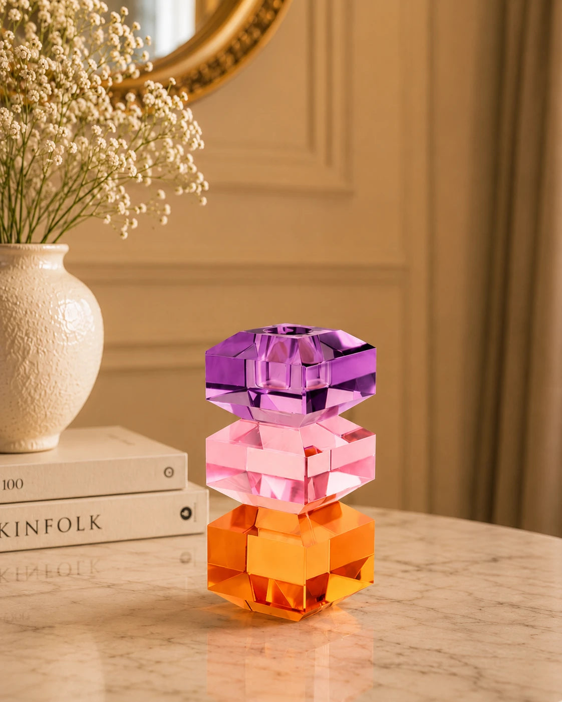 Tricolor Prism Crystal Candle Stand 