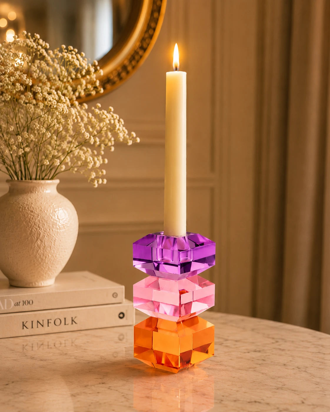 Tricolor Prism Crystal Candle Stand