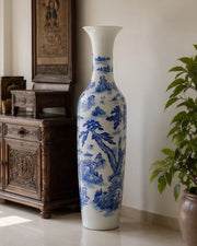 Imperial Blue Landscape Tall Floor Vase - 6.4 Ft