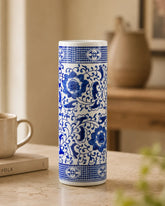 Blue & White Cylindrical Floor Vase 