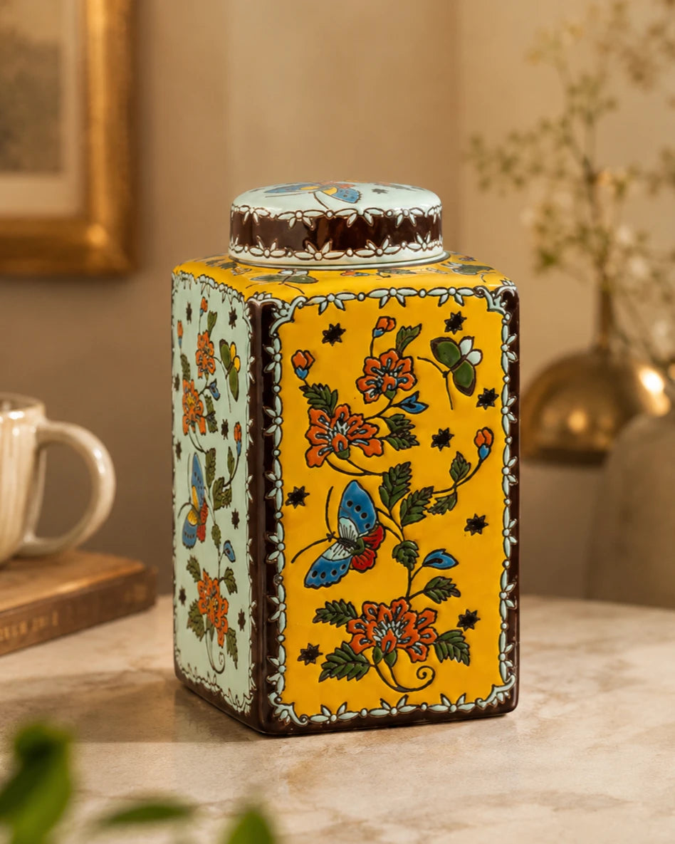 Golden Meadow Butterfly Decorative Jar - 26 cm 