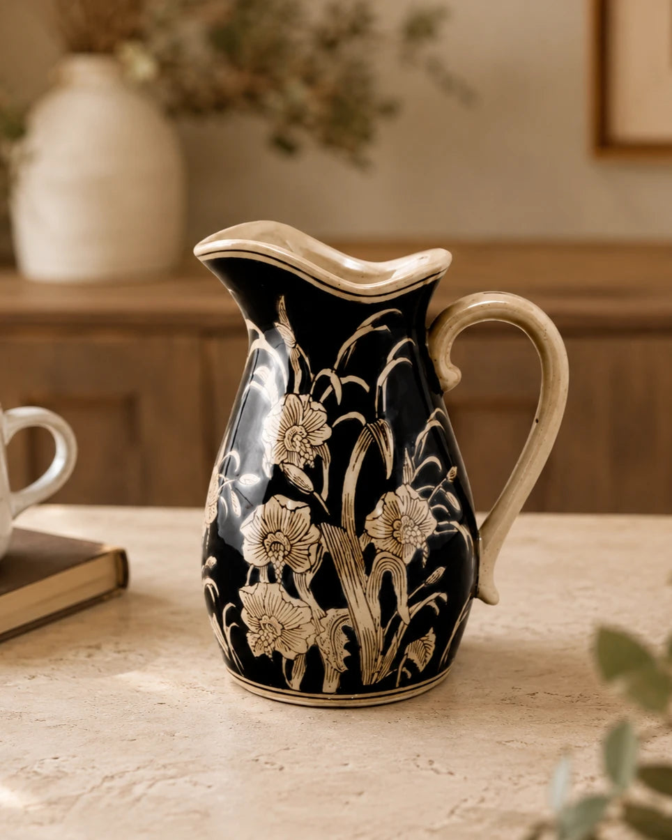 Midnight Blossom Pitcher Vase 