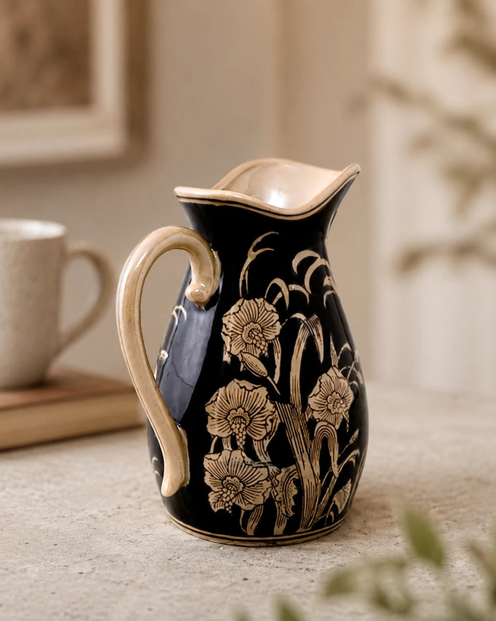Midnight Blossom Pitcher Vase 