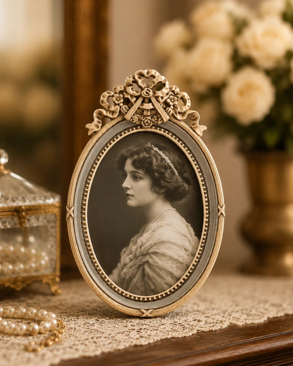 Vintage ornate oval photo frame for home decor