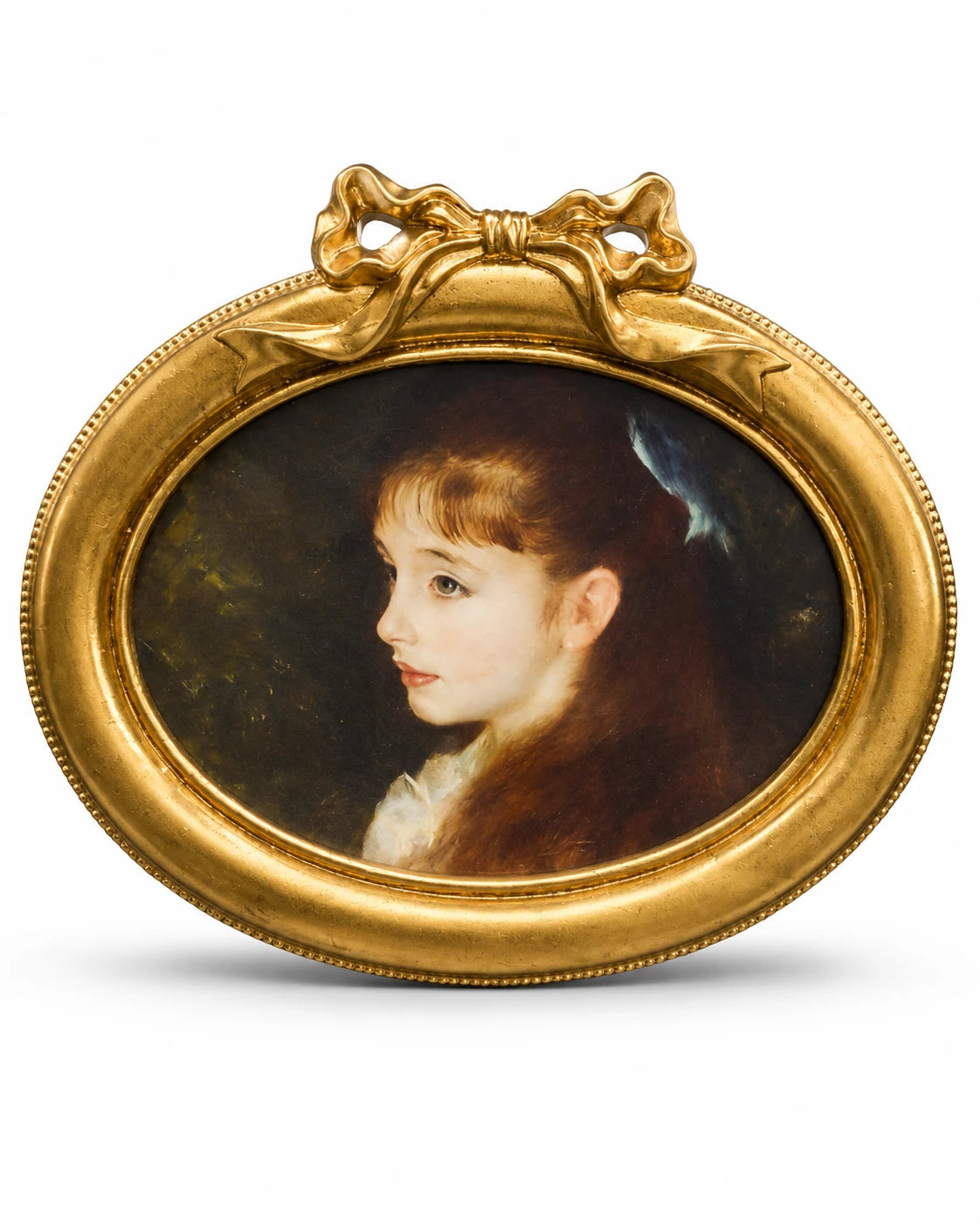 Gold oval photo frame with decorative bow detail