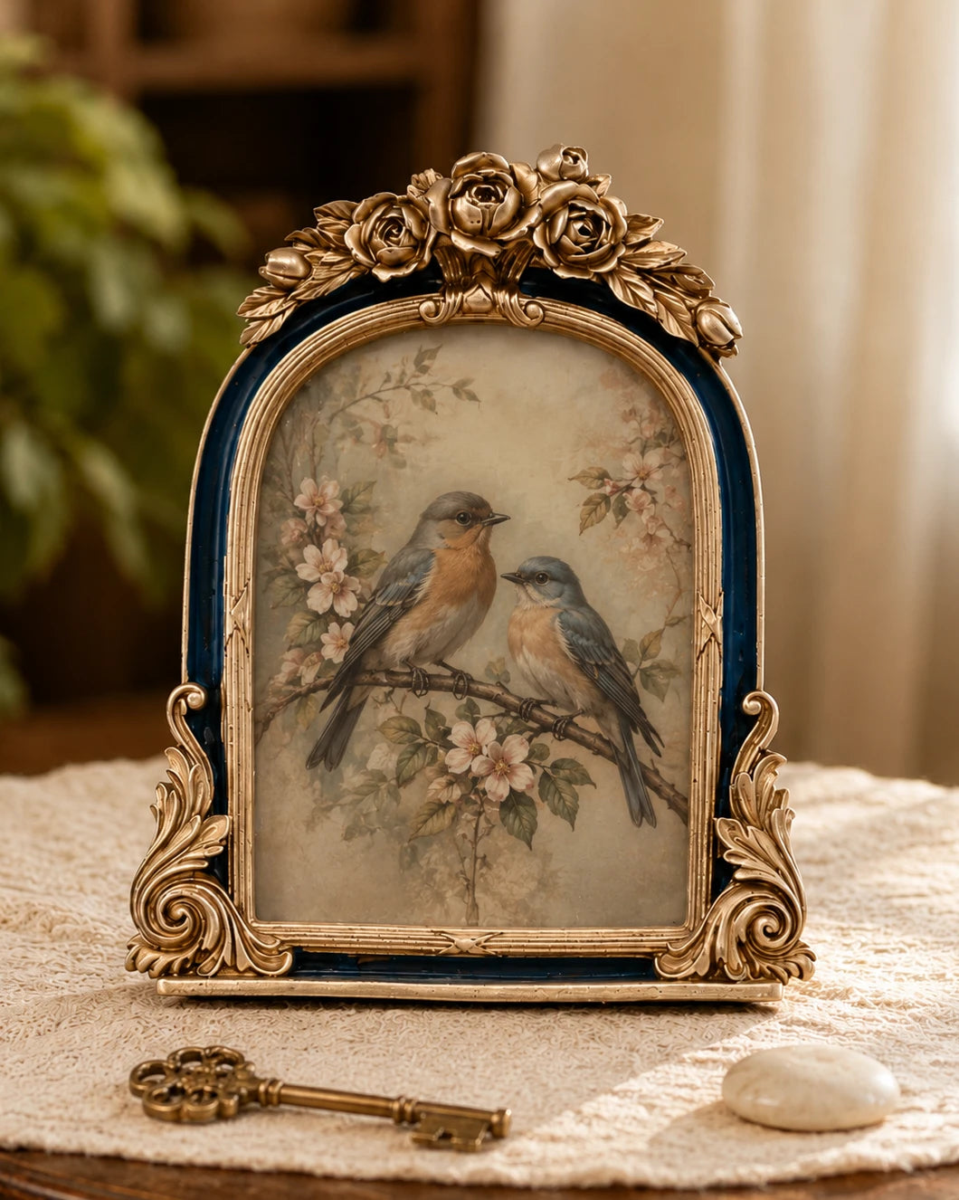Vintage ornate floral photo frame with antique gold detailing
