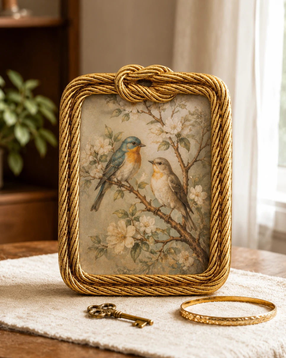 Vintage Gold Rope Bow Photo Frame - The Decor Kart