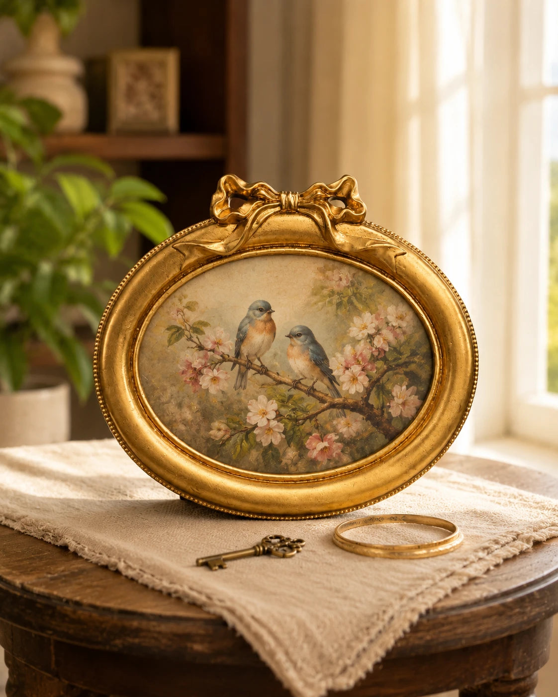 Vintage style golden picture frame for tabletop decor