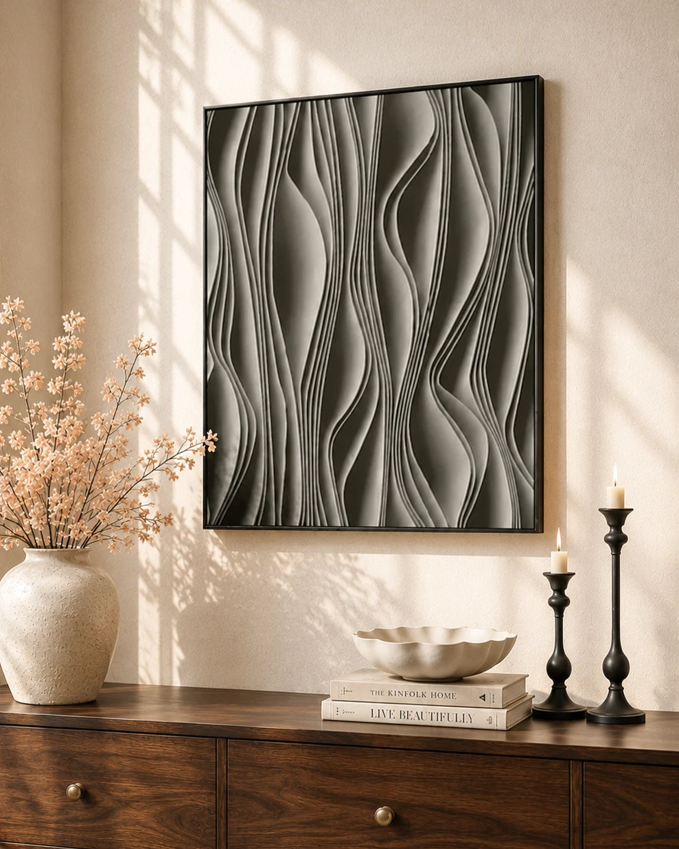 Whispers of Form 3D Abstract Oil Painting - Grey