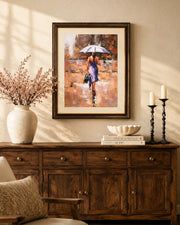"Woman Walking In The Rain" Handmade Oil Painting 24"x 36"