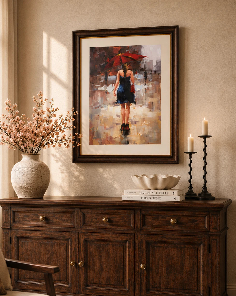 "The Red Umbrela" Handmade Oil Painting 24"x 36"