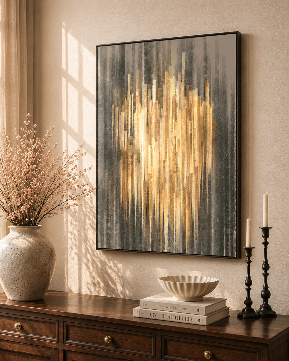 Golden Descent 3D Abstract Oil Painting
