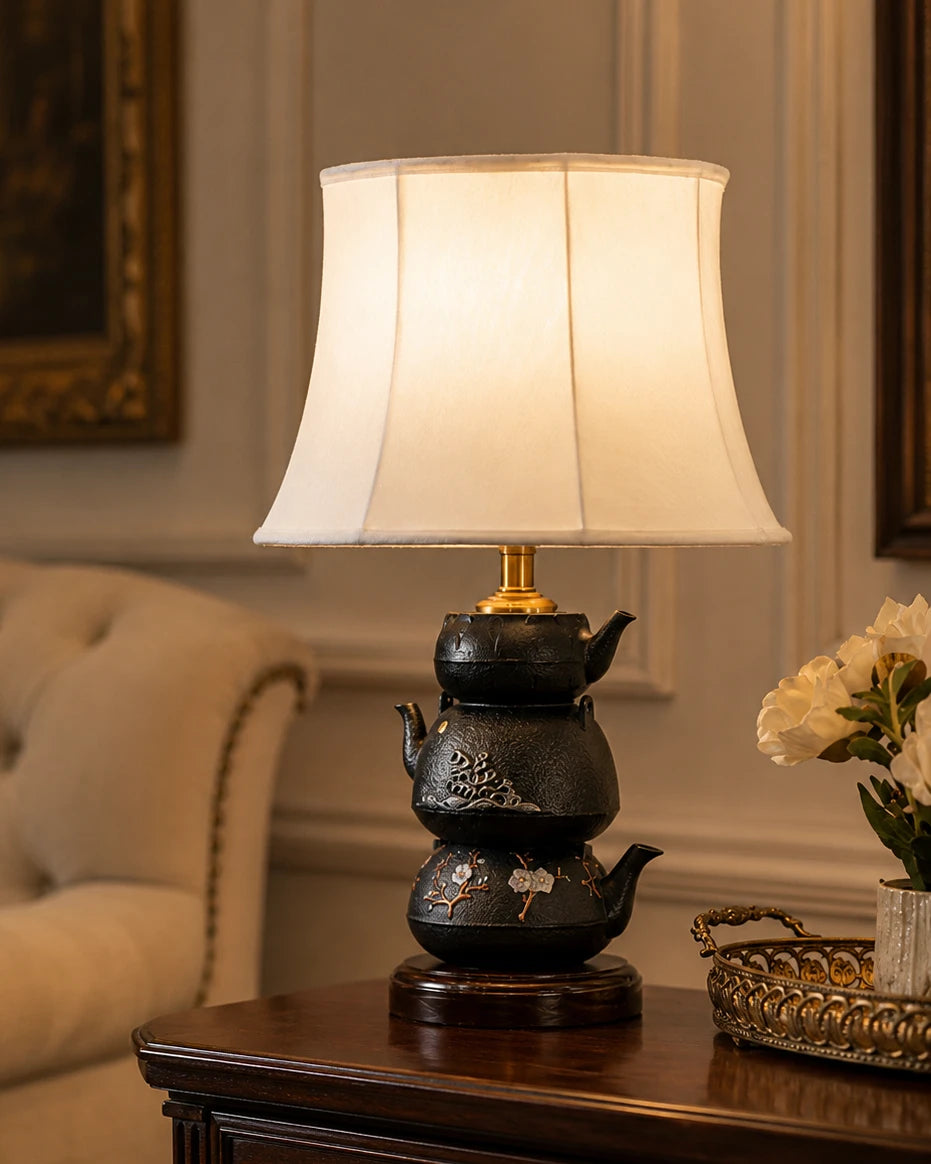 Vintage Teapot Stack Table Lamp 