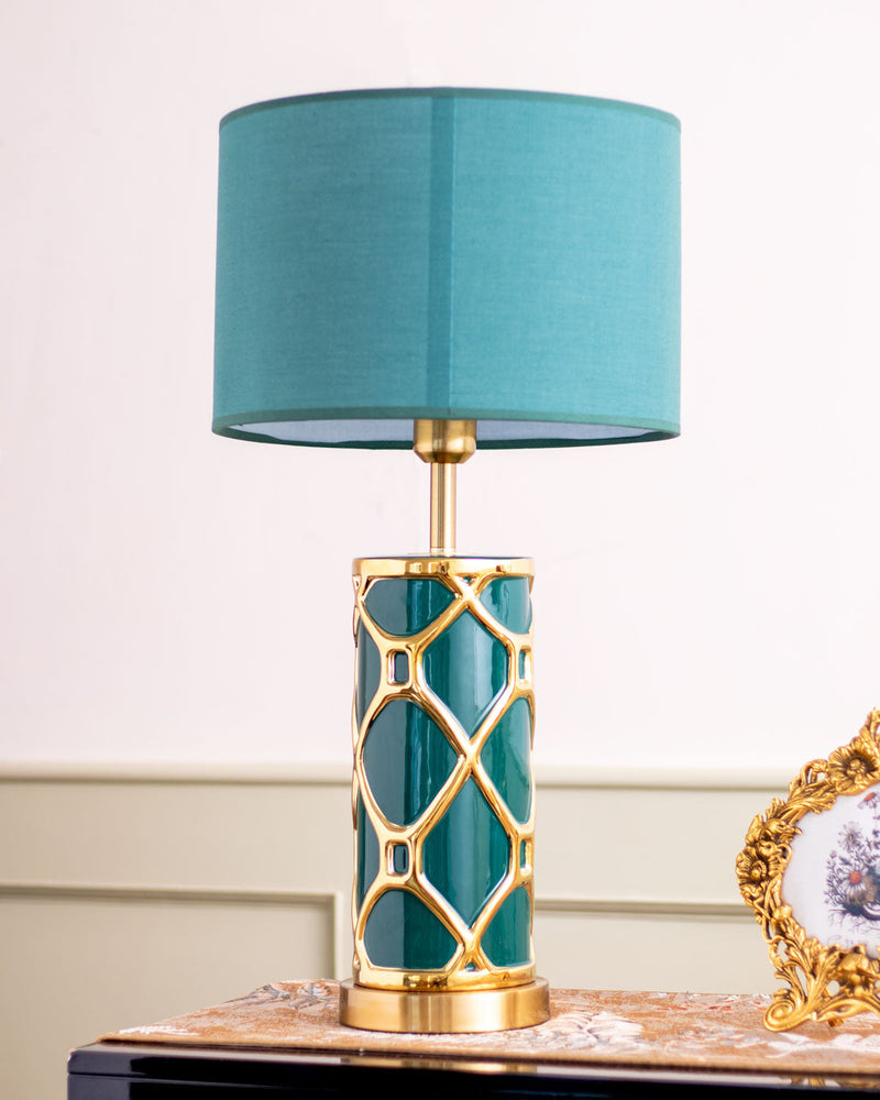 'Trellis' Ceramic Table Lamp - Green