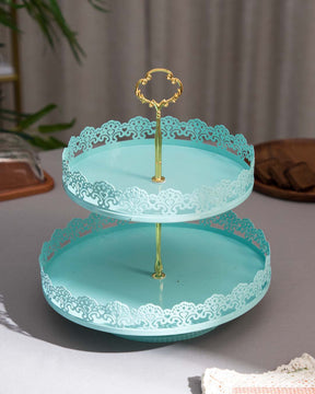 'Lacing Elegance' 2-Tier Cake Stand - Aqua Blue