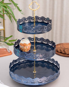 'Lacing Elegance' 3-Tier Cake Stand - Navy Blue