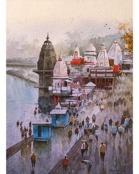Banaras Ghat - Water Colour Painting