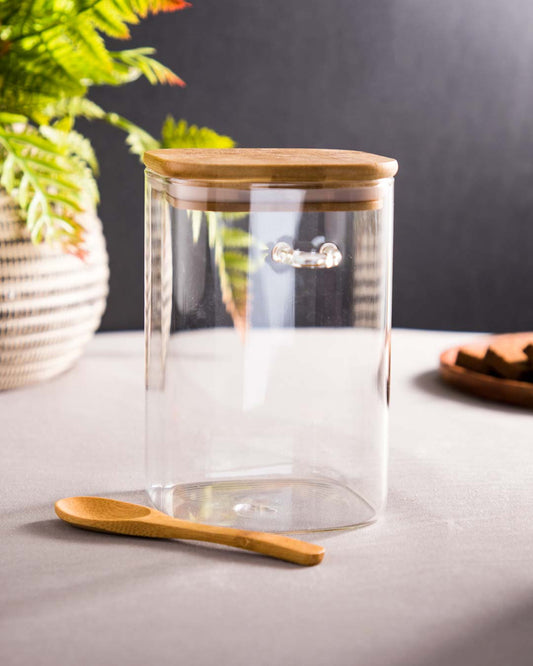 Storage Glass Jar with Bamboo Lid & Spoon - Large