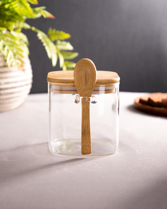 Storage Glass Jar with Bamboo Lid & Spoon - Small