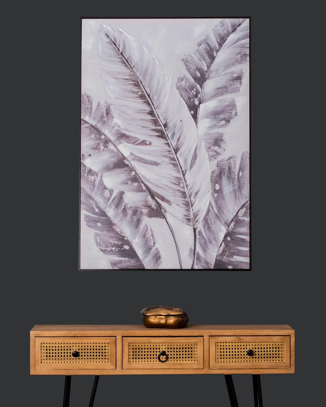 Winter Palm Leaf Semi Hand-made Wall Art - 32*48 Inch - The Decor Kart 