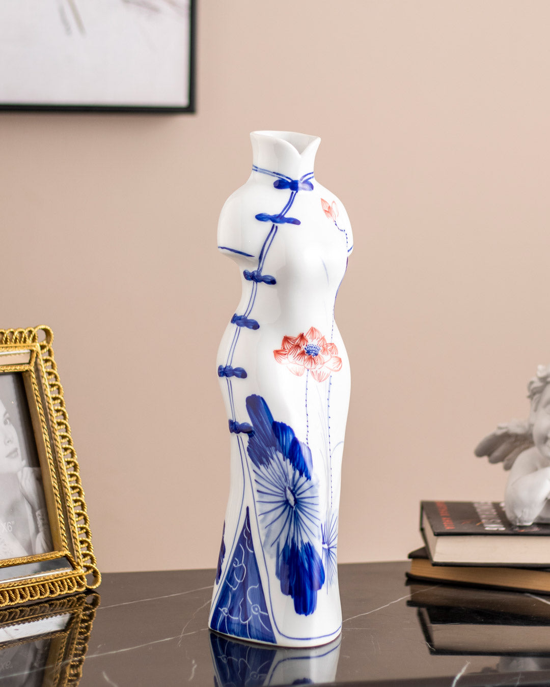 floral Hand Printed Lady Dress Vase - Large