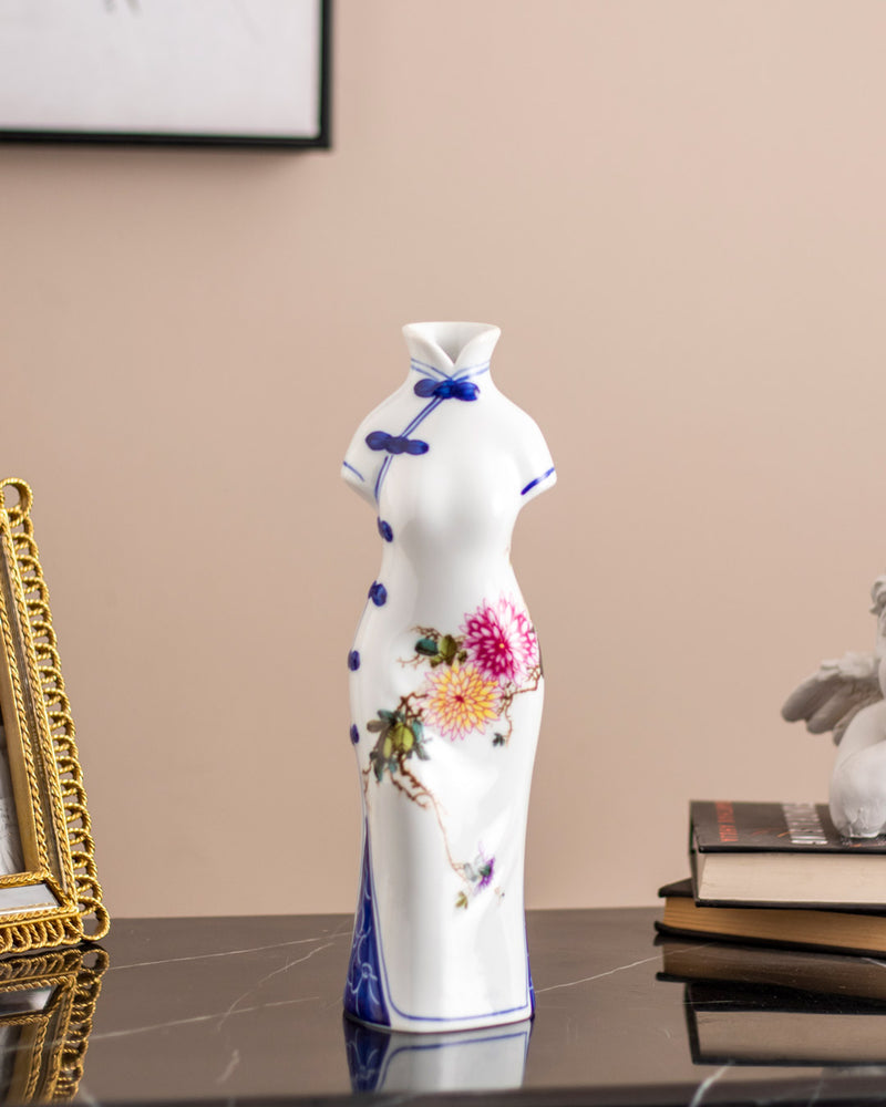 Blue & White Floral Lady Dress Vase - Large