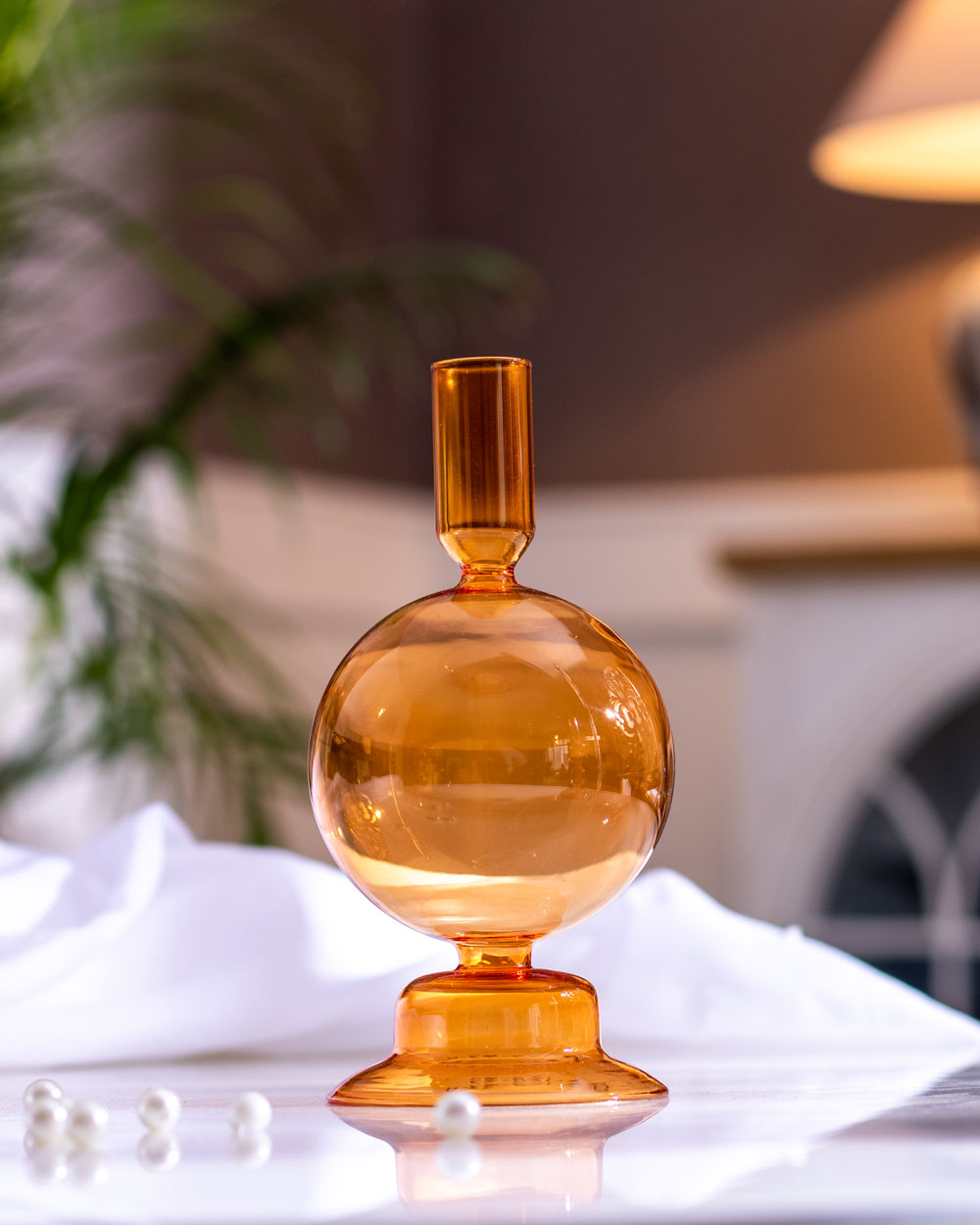Glass Taper Candle Holder - Orange - The Decor Kart