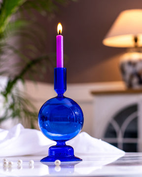 Glass Taper Candle Holder - Blue