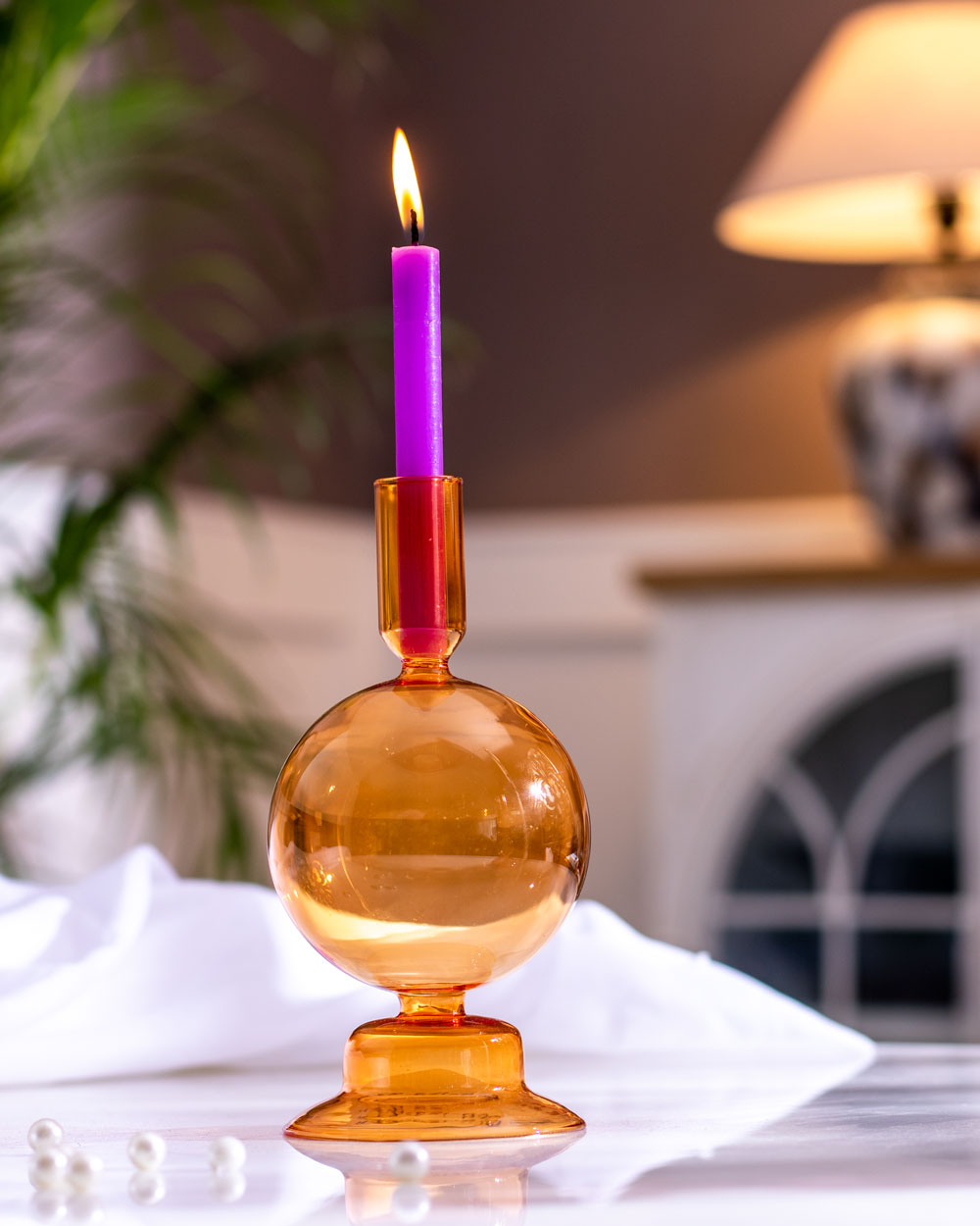 Glass Taper Candle Holder - Orange - The Decor Kart