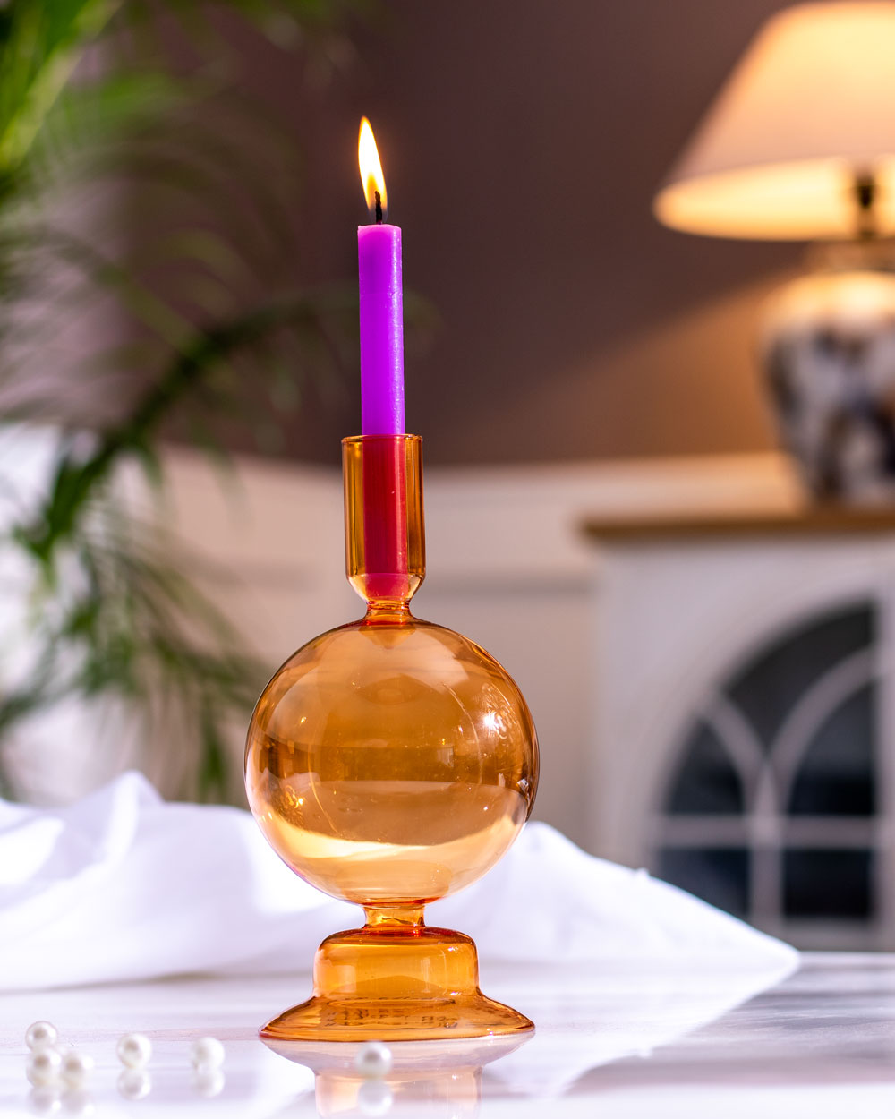 Glass Taper Candle Holder - Orange