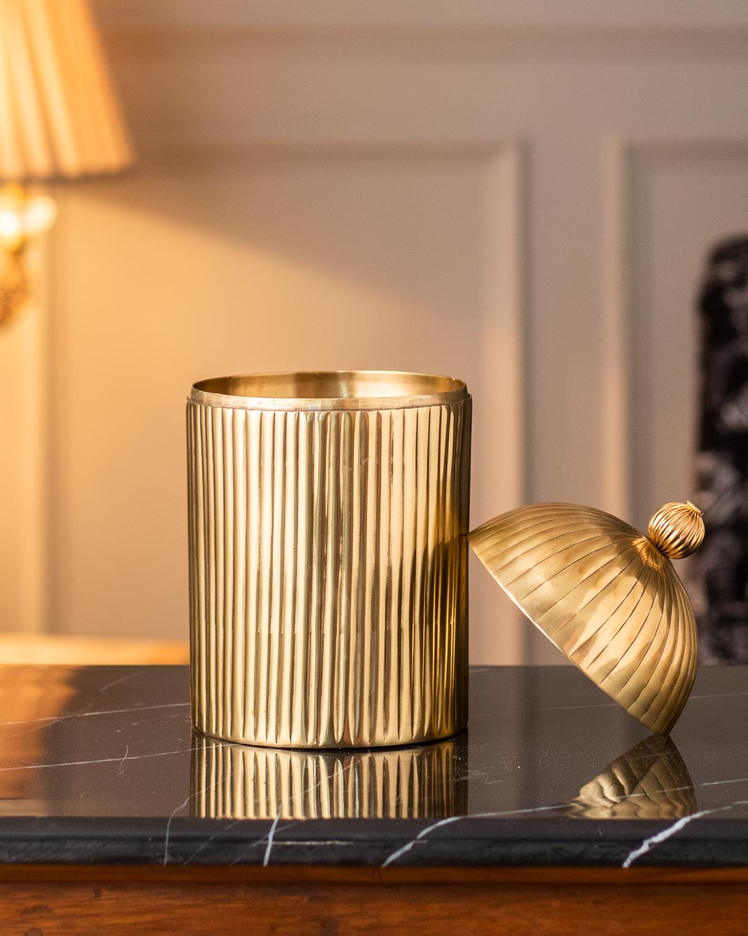 Ripple Brass Jar with Lid - Large
