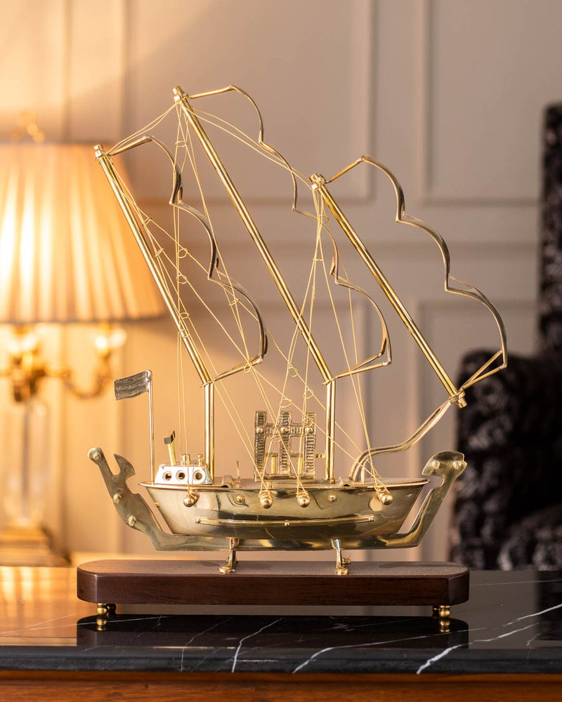 'Golden Age' Handcrafted Brass Model Ship - Large