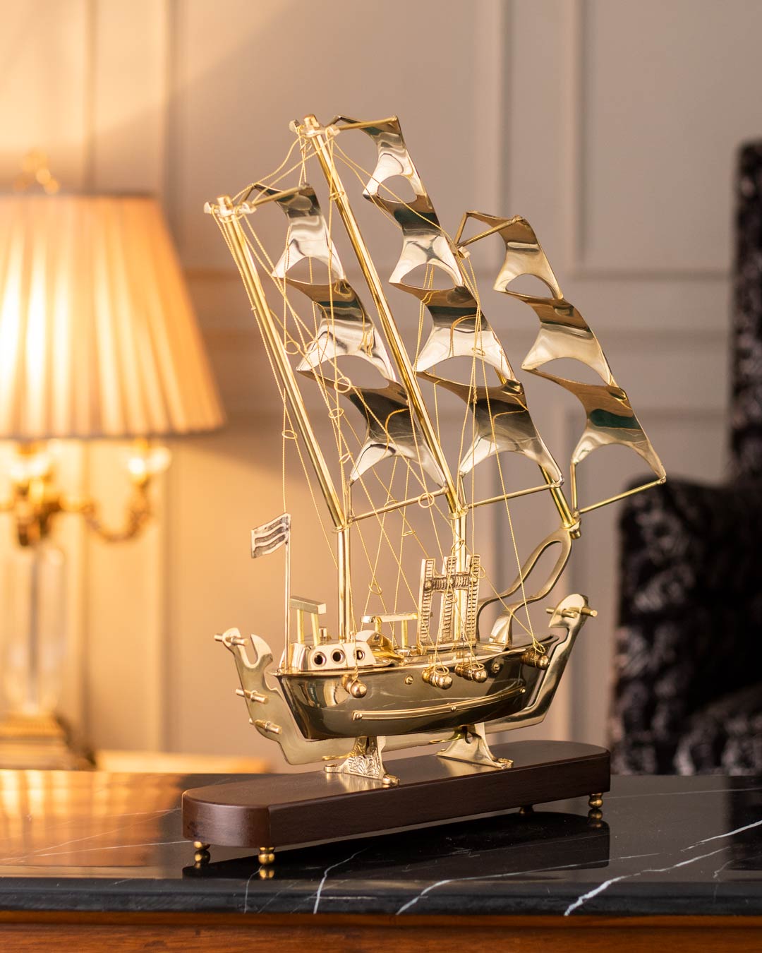 'Golden Age' Handcrafted Brass Model Ship - Large
