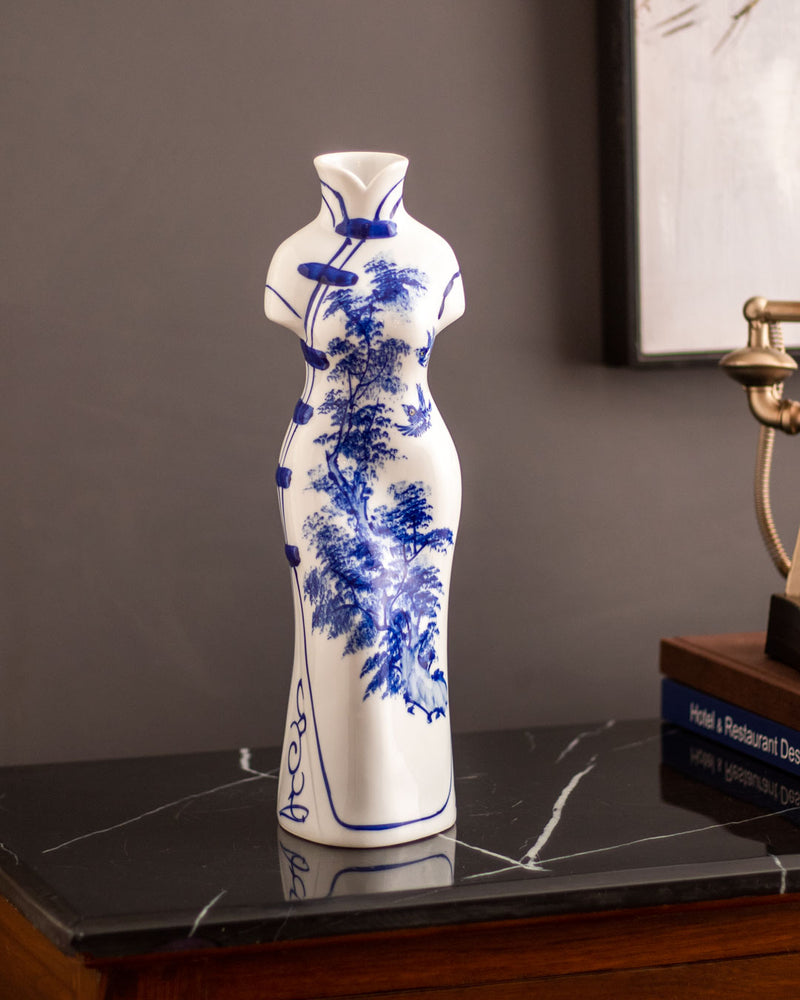 Blue & White Cheongsam Vase - Large