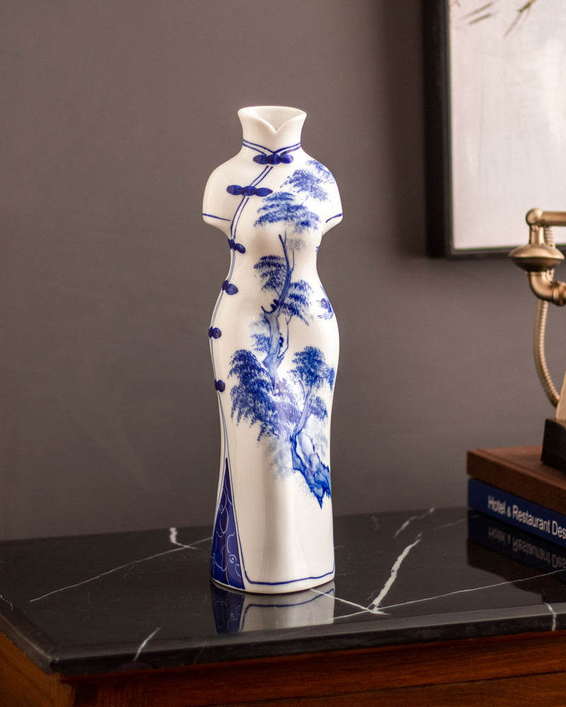 Blue & White Cheongsam Vase - Large