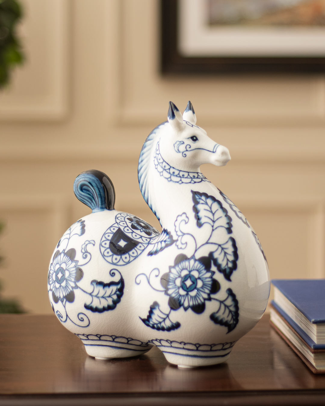 Blue & White Porcelain Horses - Set of 2