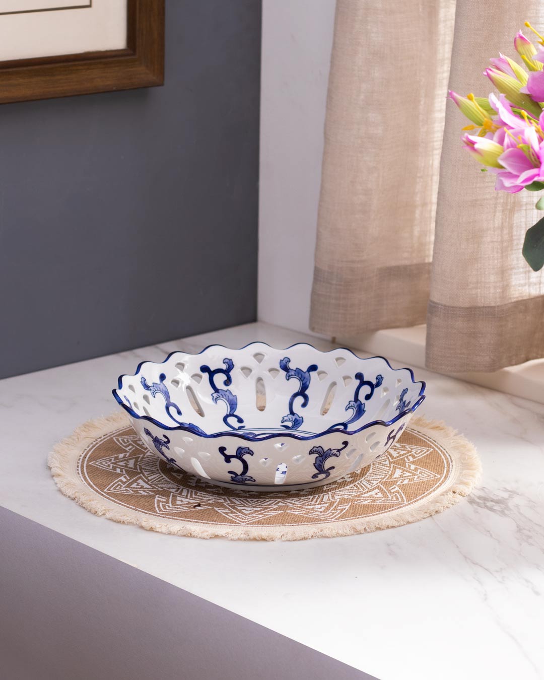 Traditional Blue & White Hand-Painted Bowl - The Decor Kart
