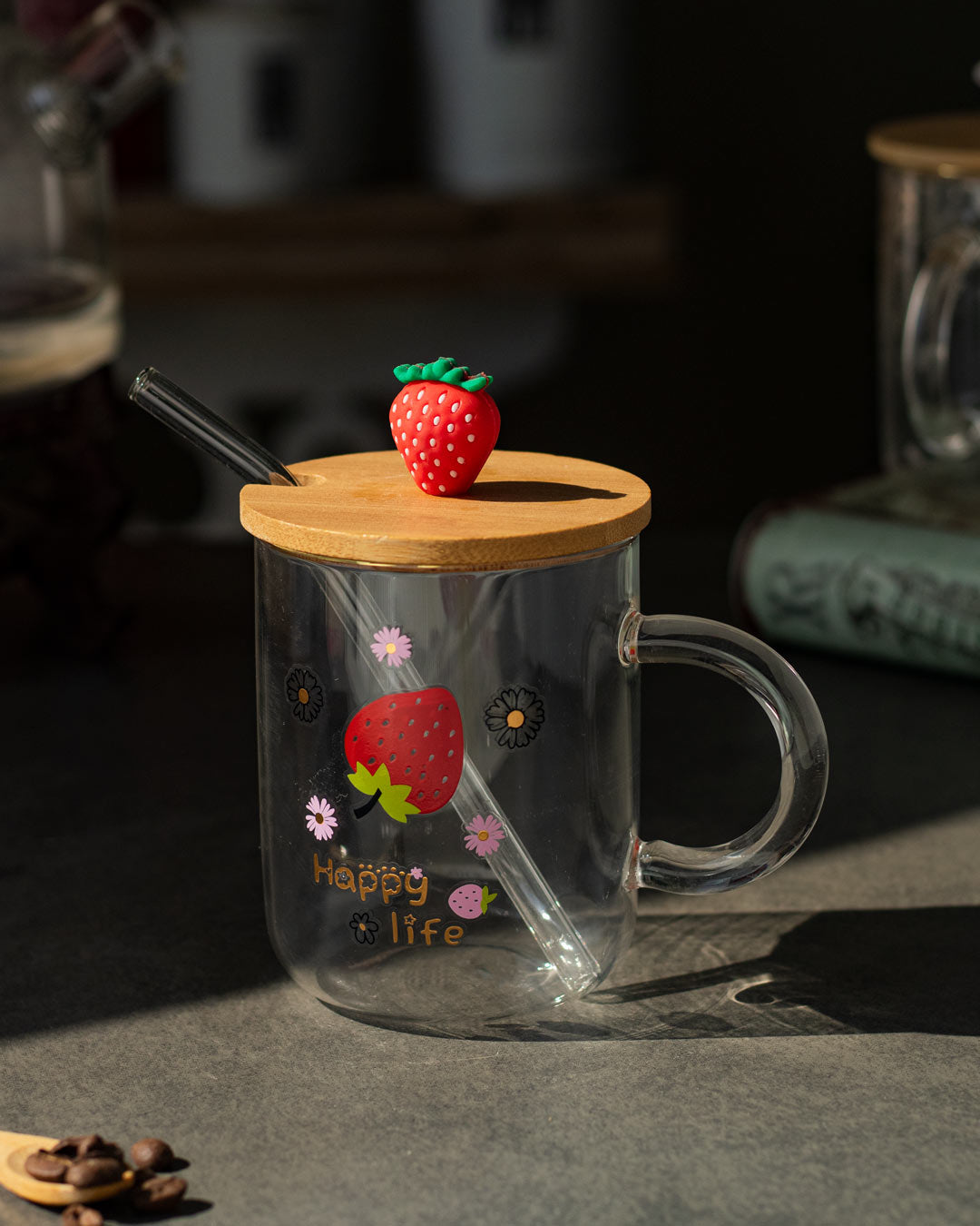 'Happy Life' Clear Coffee/Milk Mug