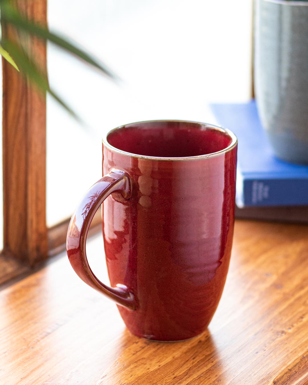 'Red Ridged' Coffee Mug - Set of 2