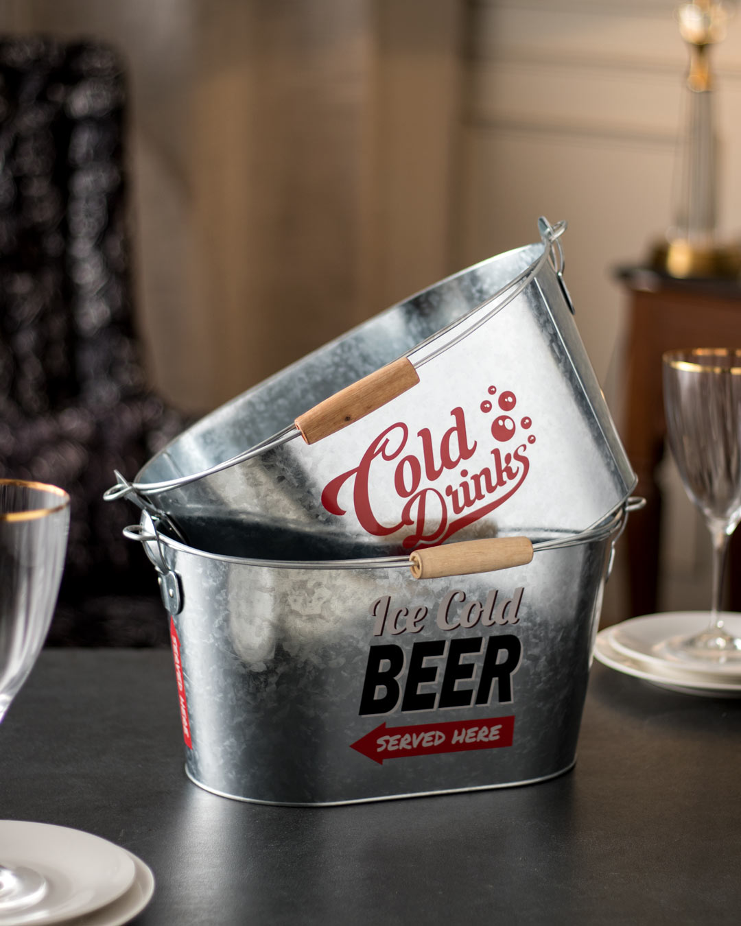 'Cold Drinks' Beer Bucket - Set of 2 - The Decor Kart 