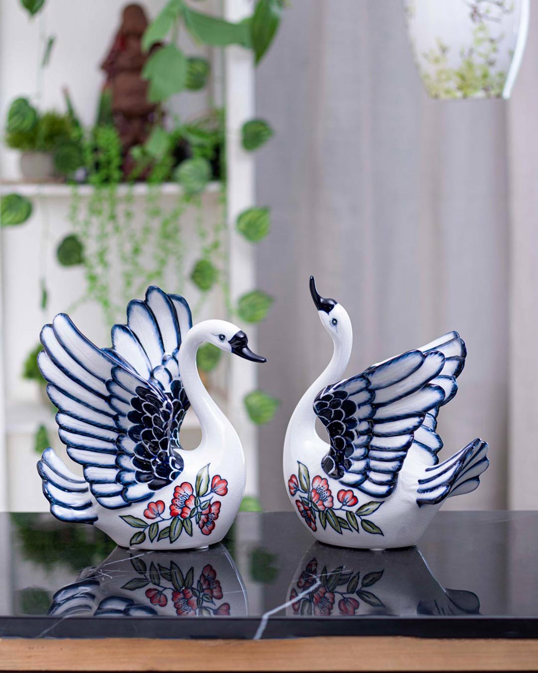 Serene Swan Fine Porcelain Sculpture - Set of 2