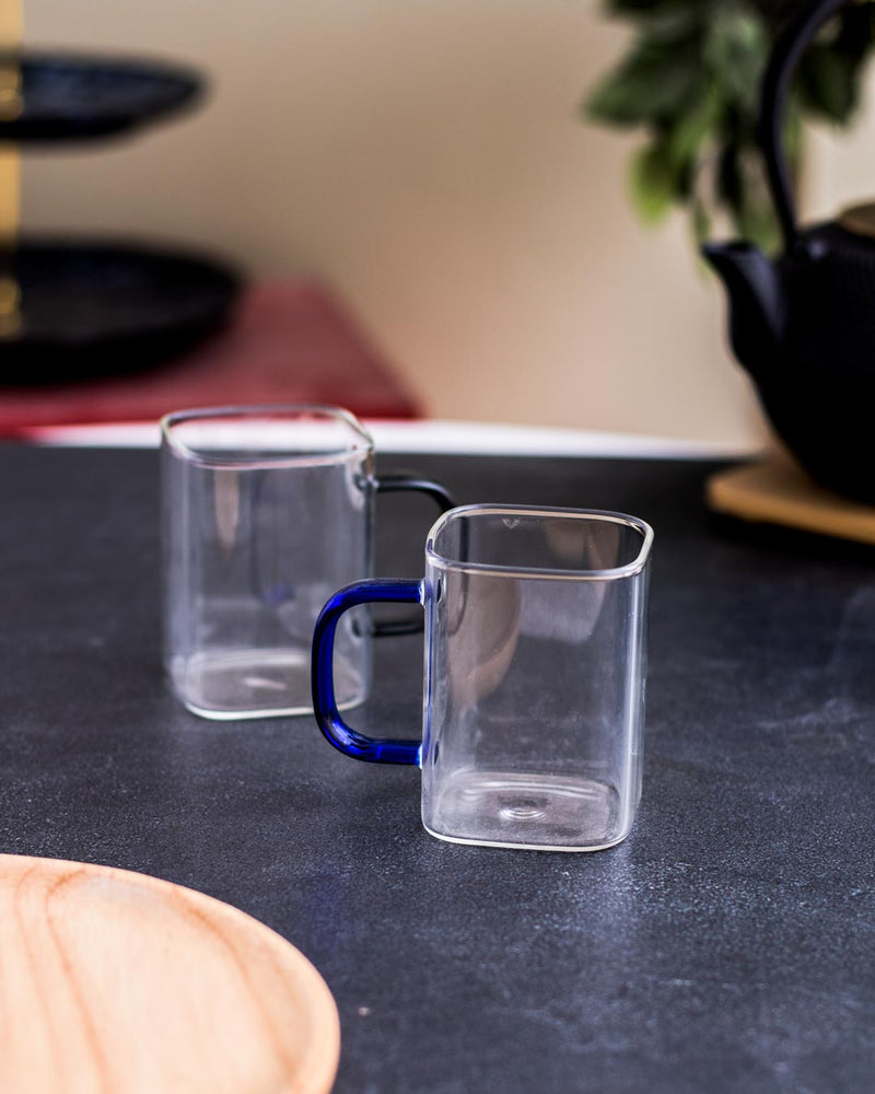 Transparent Coffee Mug Blue & Black - Set of 2
