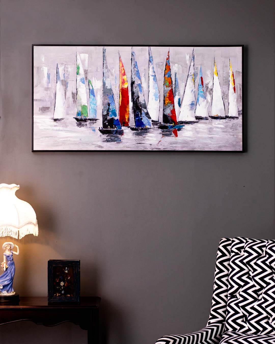 Sailboat Racing Semi Hand-made Wall Art - 48*25 Inch - The Decor Kart 