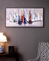 Sailboat Racing Semi Hand-made Wall Art - 48*25 Inch - The Decor Kart 