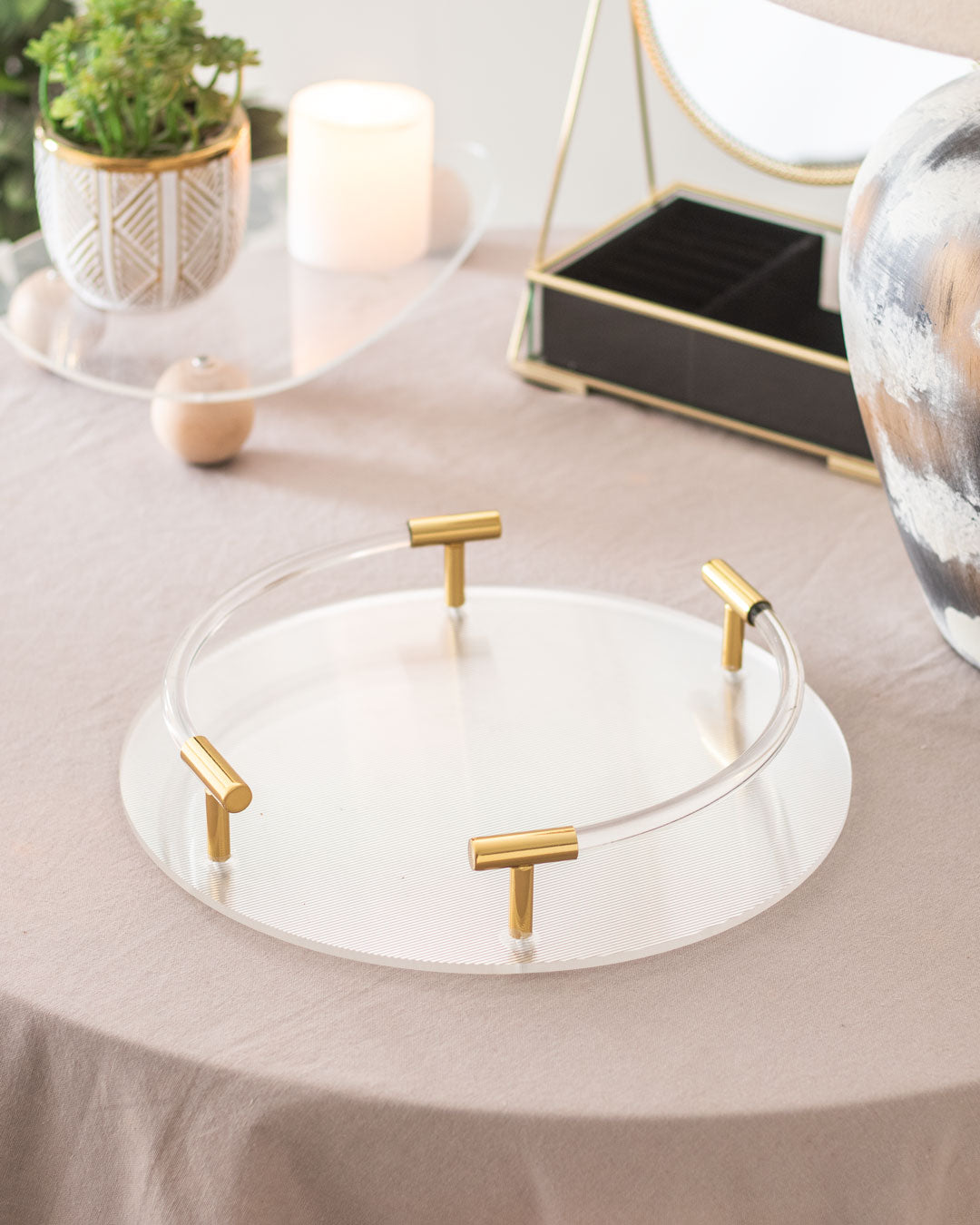 Translucent Tray Clear Acrylic Serving Tray with Golden Handles