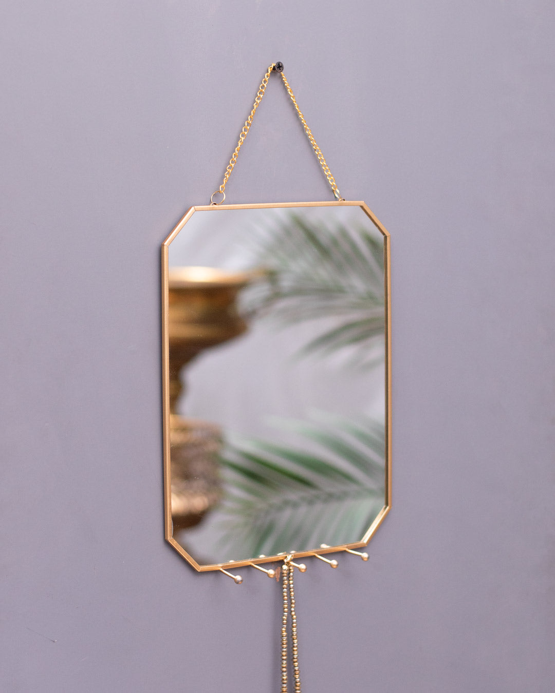 Golden Hanging Hexagonal Mirror - Small