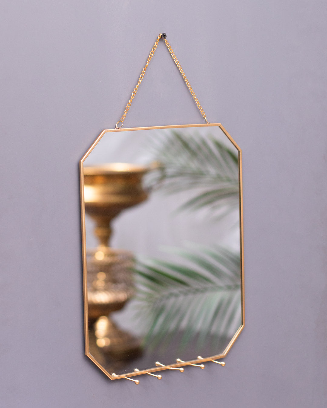Golden Hanging Hexagonal Mirror - Large